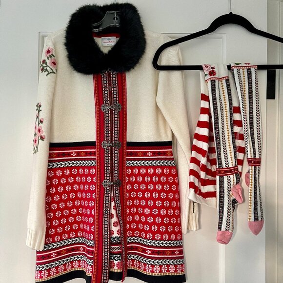 NWT Hanna Andersson Girls Fair Isle Sweater Jacket Fur Collar Scandinavian - Picture 1 of 13